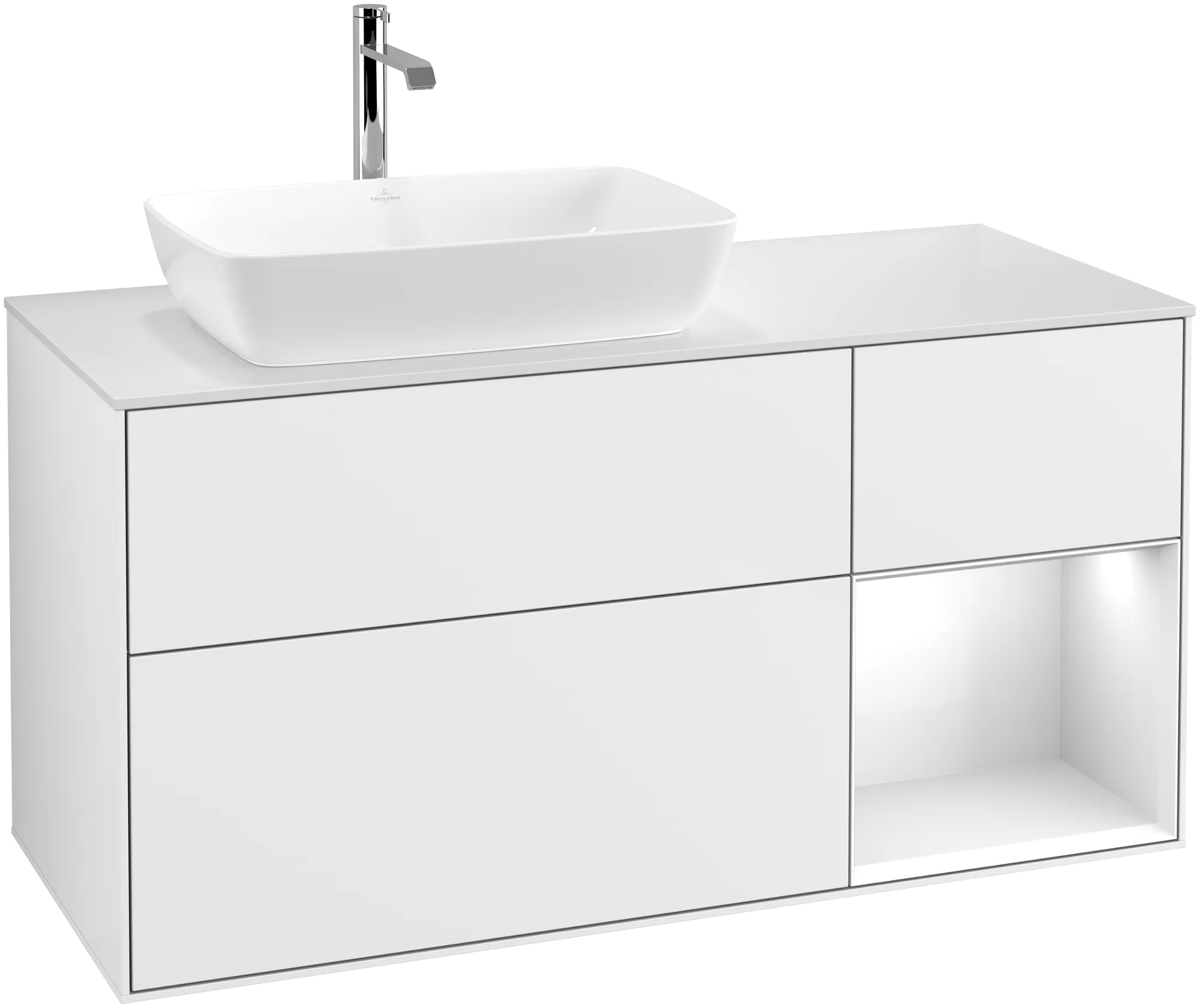 Villeroy & Boch Finion Waschbeckenunterschrank G81 1200x603x501mm Glossy White Lacquer / Glass White Matt