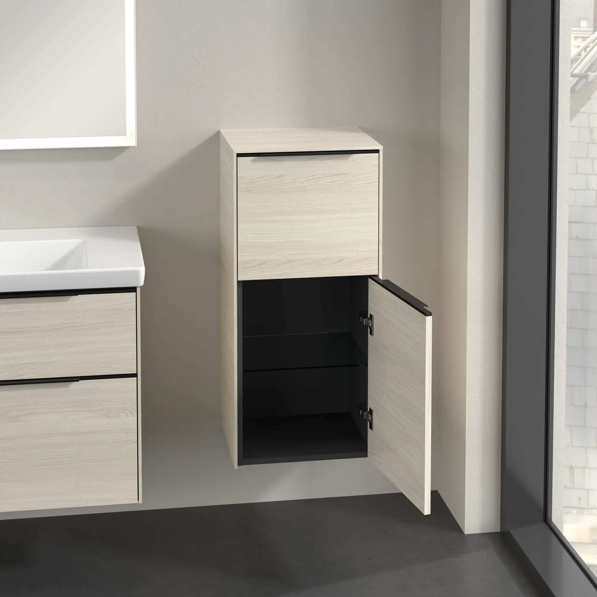 Villeroy & Boch Seitenschrank „Subway 3.0“ 40 × 86 × 36,2 × 36,2 cm 1 Auszug, 1 Tür, Anschlag (Scharnier) rechts, 1 Tür, Anschlag rechts