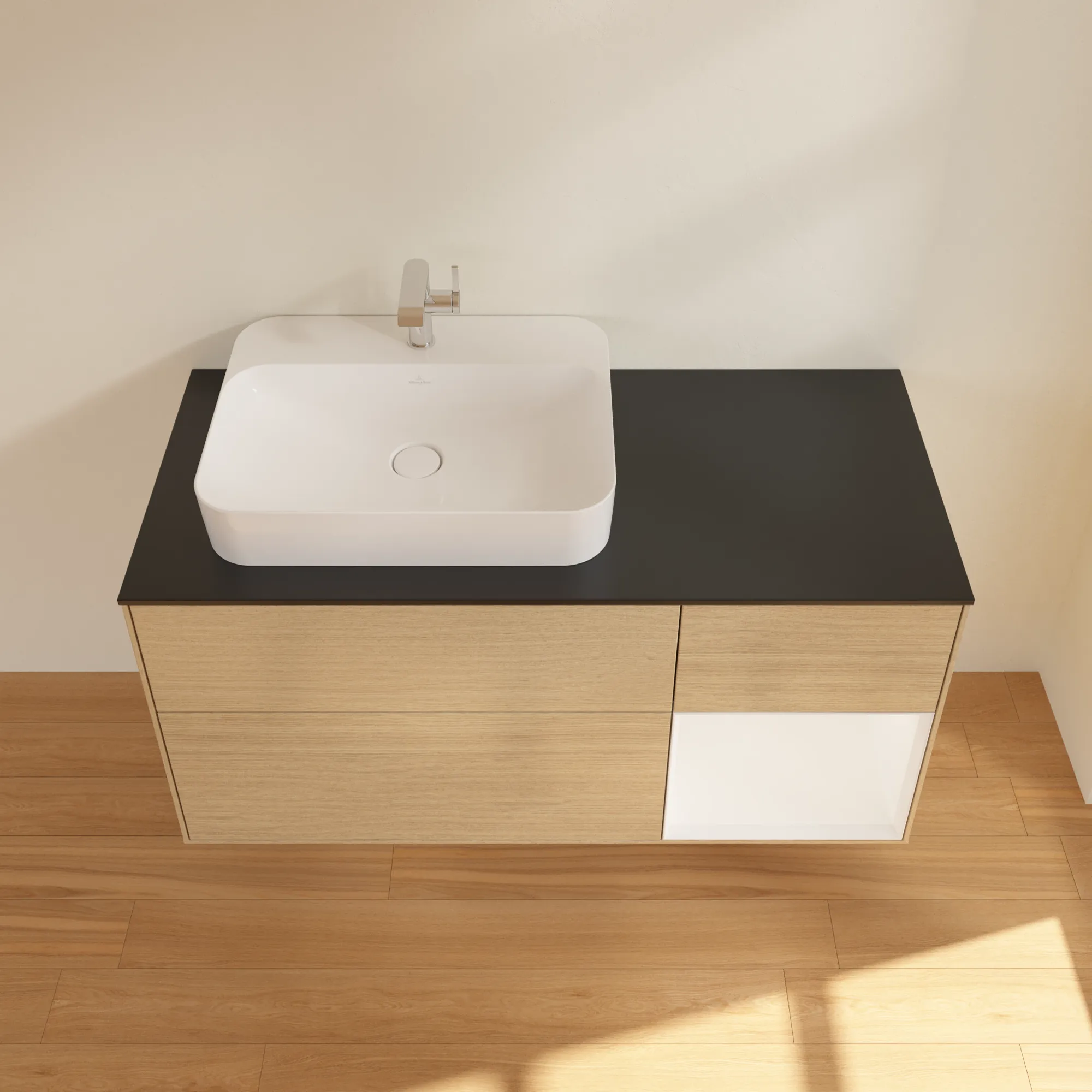 Villeroy & Boch Waschtischunterschrank „Finion“ für Schrankwaschtisch 1200 × 603 × 501 mm Oak Veneer, für Becken links Villeroy & Boch Waschtischunterschrank „Finion“ für Schrankwaschtisch 1200 × 603 × 501 mm Oak Veneer, für Becken links