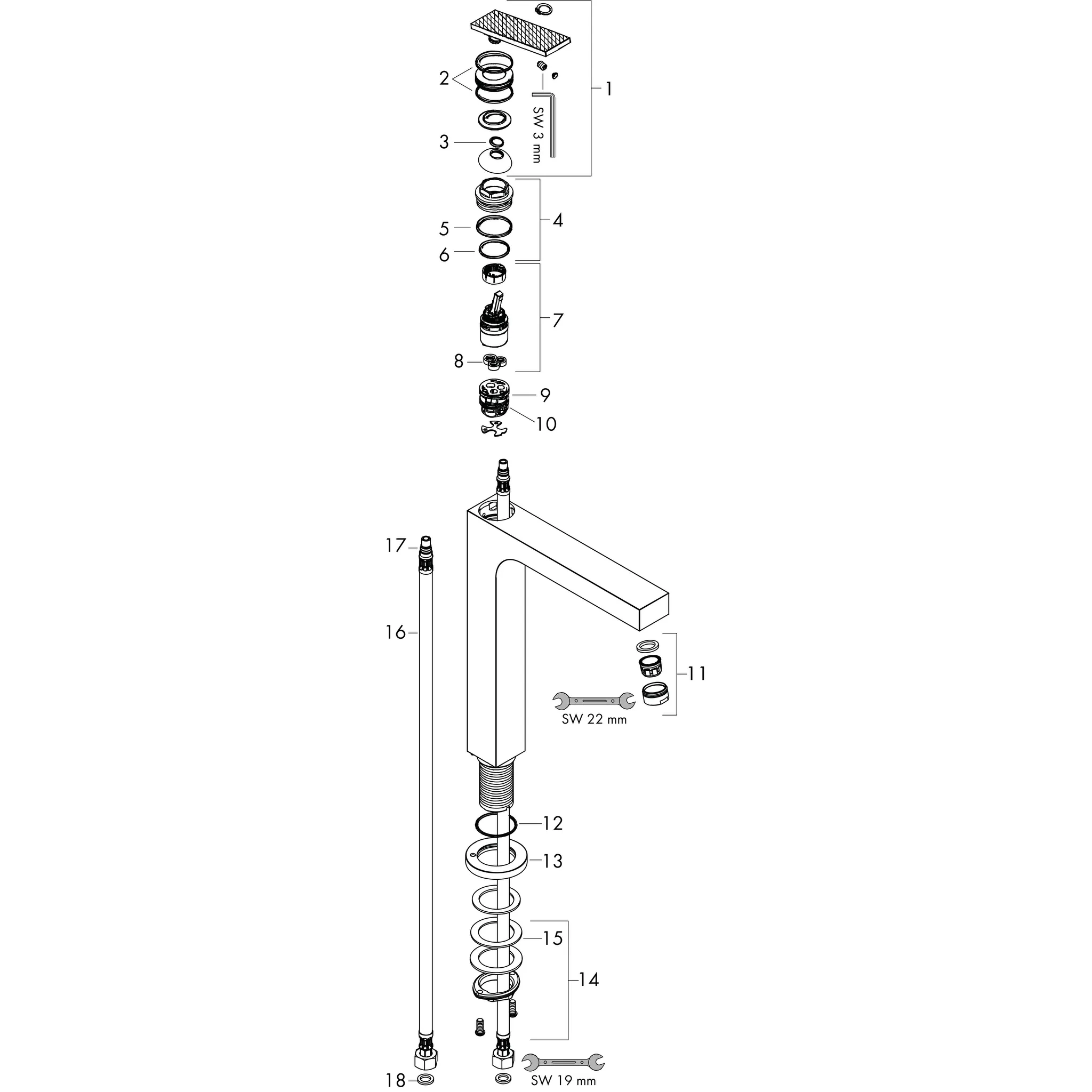 Waschtischmischer 280 Axor Citterio für Waschsch.m.Hebelgr.Rautenschliff chr Waschtischmischer 280 Axor Citterio für Waschsch.m.Hebelgr.Rautenschliff chr