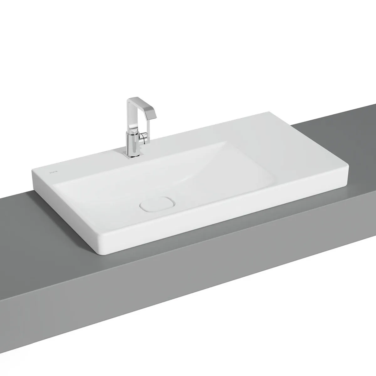 VitrA New Metropole Aufsatzwaschtisch wandgebunden rechteckig asymmetrisch 90 x 47 cm Becken links Ablage rechts mit Hahnloch ohne Überlaufschlitz Edelweiß