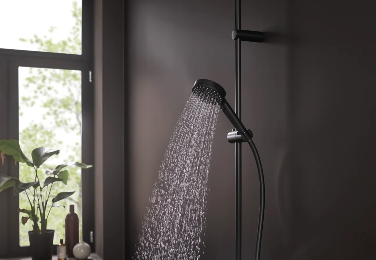 Hansgrohe Handbrause Vernis Blend EcoSmart mattschwarz, 100 mm Brausekopfgröße, Rain & IntenseRain Strahlarten, QuickClean, max. Durchfluss 7,5 l/min ab 4 l/min, Anschluss G 1/2