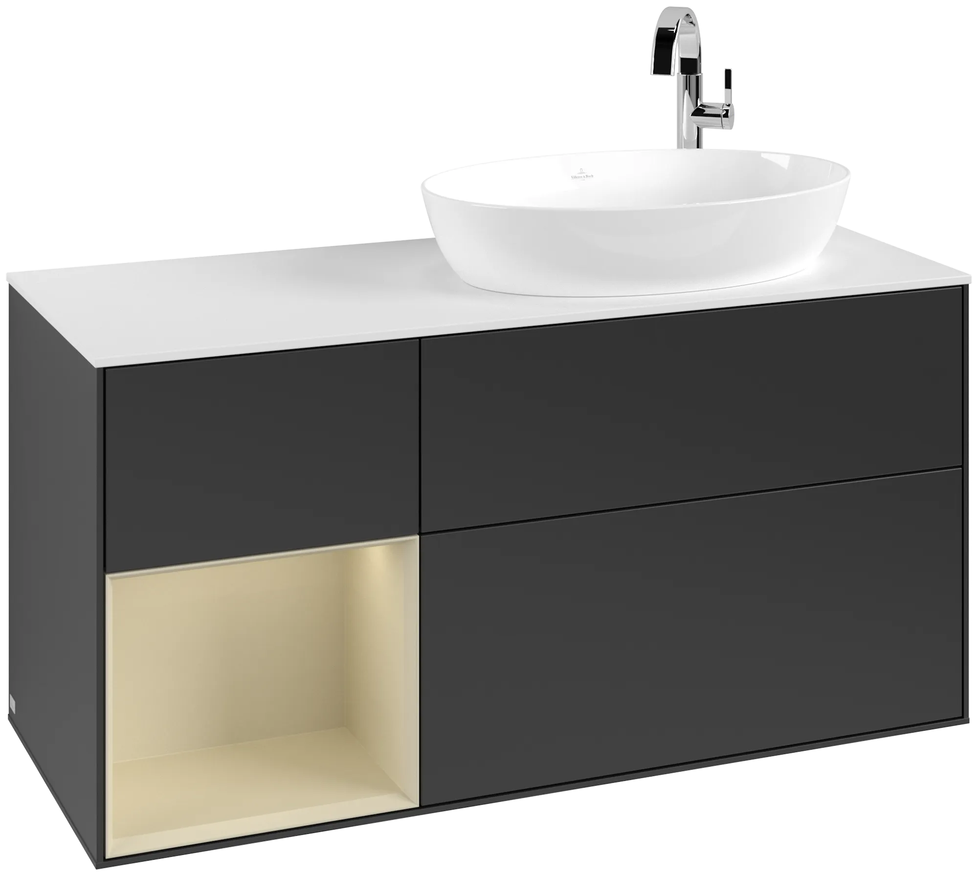 Villeroy & Boch Finion Waschbeckenunterschrank F92, 1200x603x501mm, Black Matt Lacquer/Silk Grey Matt/Glass White Matt