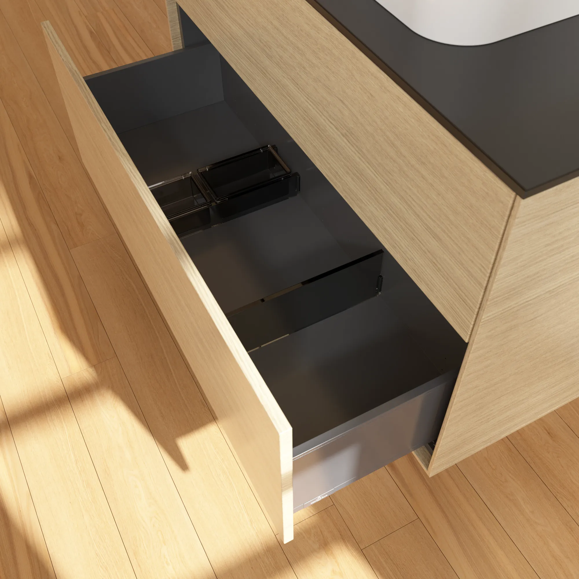 Villeroy & Boch Finion F35 Waschbeckenunterschrank, 1000 x 603 x 501 mm, Eckig, Oak Veneer / Glass Black Matt Villeroy & Boch Finion F35 Waschbeckenunterschrank, 1000 x 603 x 501 mm, Eckig, Oak Veneer / Glass Black Matt