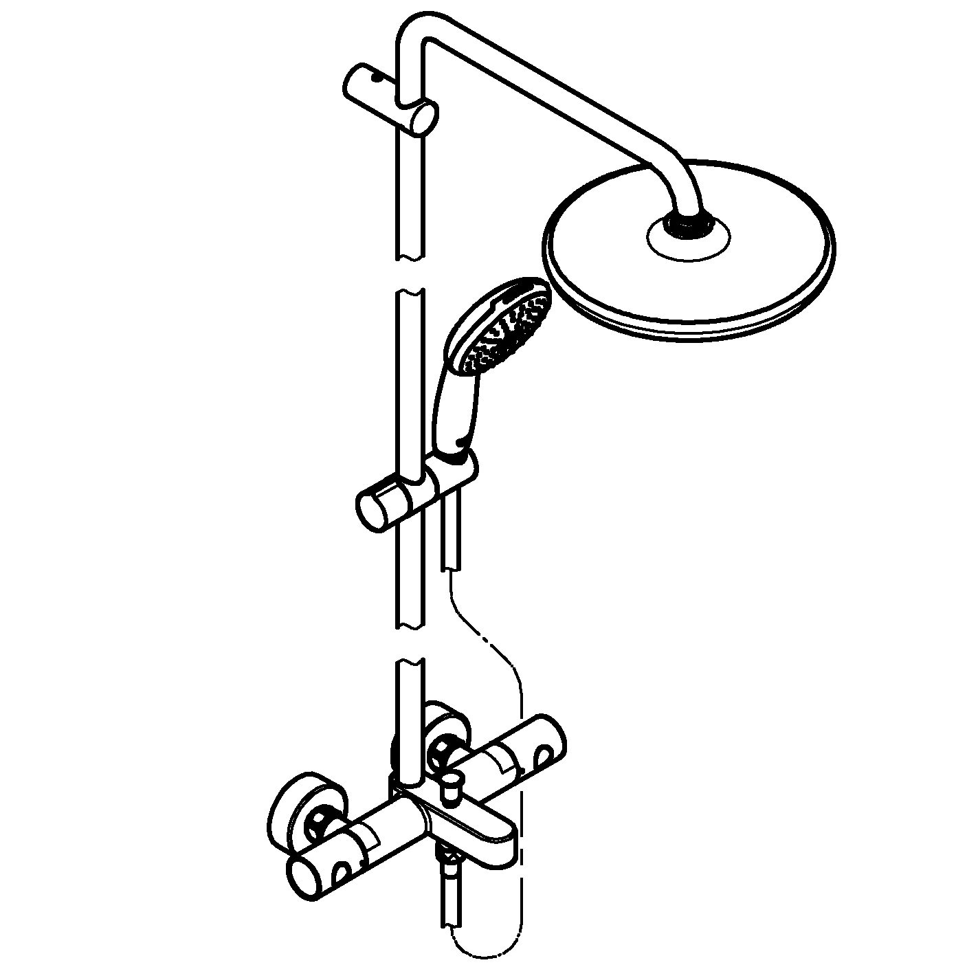 Duschsystem Tempesta 250 26672_1, mit Thermostat-Wannenbatterie, Wandmontage, Kopfbrause Tempesta 250, weiße Rückseite, Strahlart: Rain, Handbrause Tempesta 110, 2 Strahlarten, Water Saving, Maximaler Durchfluss (bei 3 bar): 8 l/min, chrom