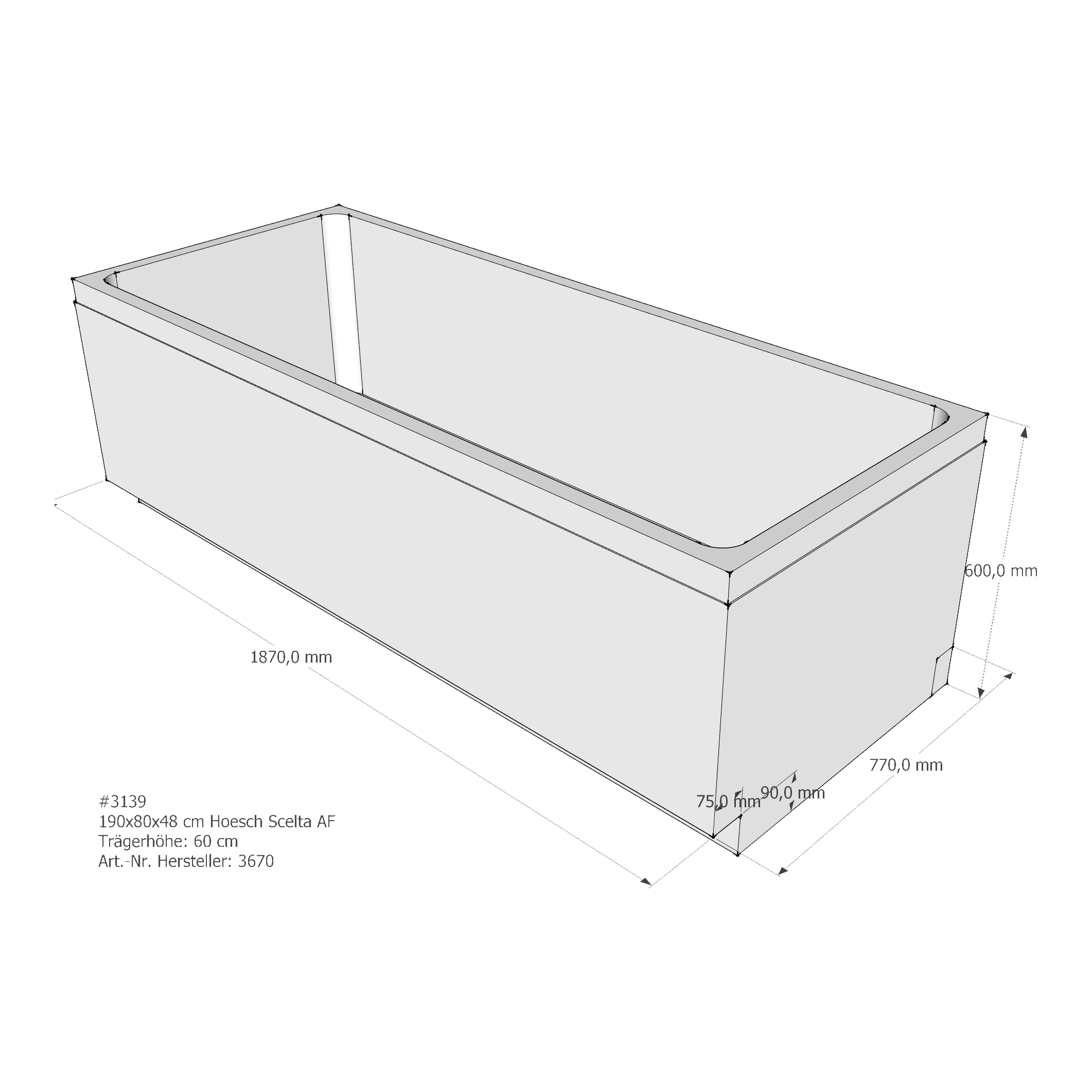 Badewannenträger für Hoesch Scelta 1900×800 190 × 80 × 48 cm Badewannenträger für Hoesch Scelta 1900×800 190 × 80 × 48 cm