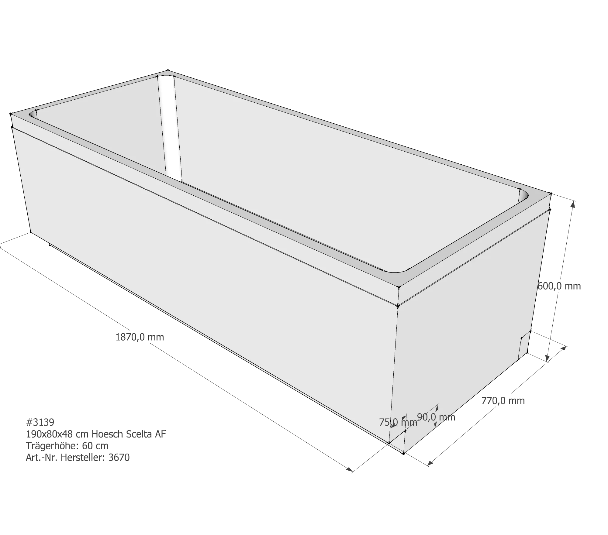 Badewannenträger passend für Hoesch Scelta 190 × 80 × 48 cm Badewannenträger passend für Hoesch Scelta 190 × 80 × 48 cm