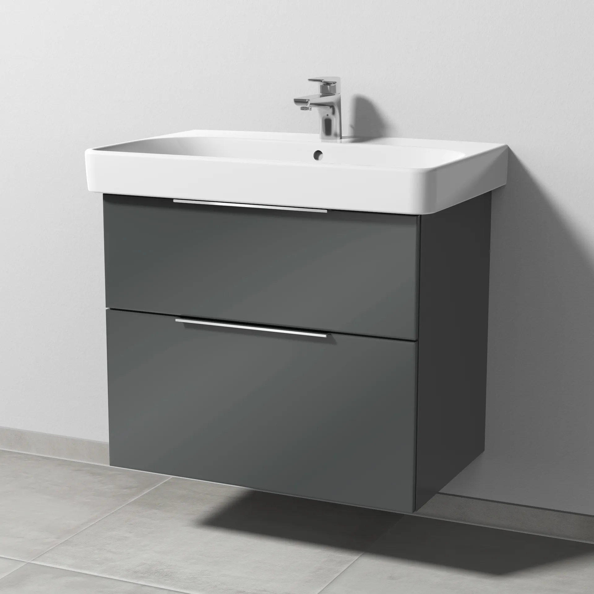 Sanipa Waschtischunterschrank „3way“ passend zu Keramik-Waschtische Smyle Square von Geberit 680 × 593 × 442 mm in Anthrazit (glanz)