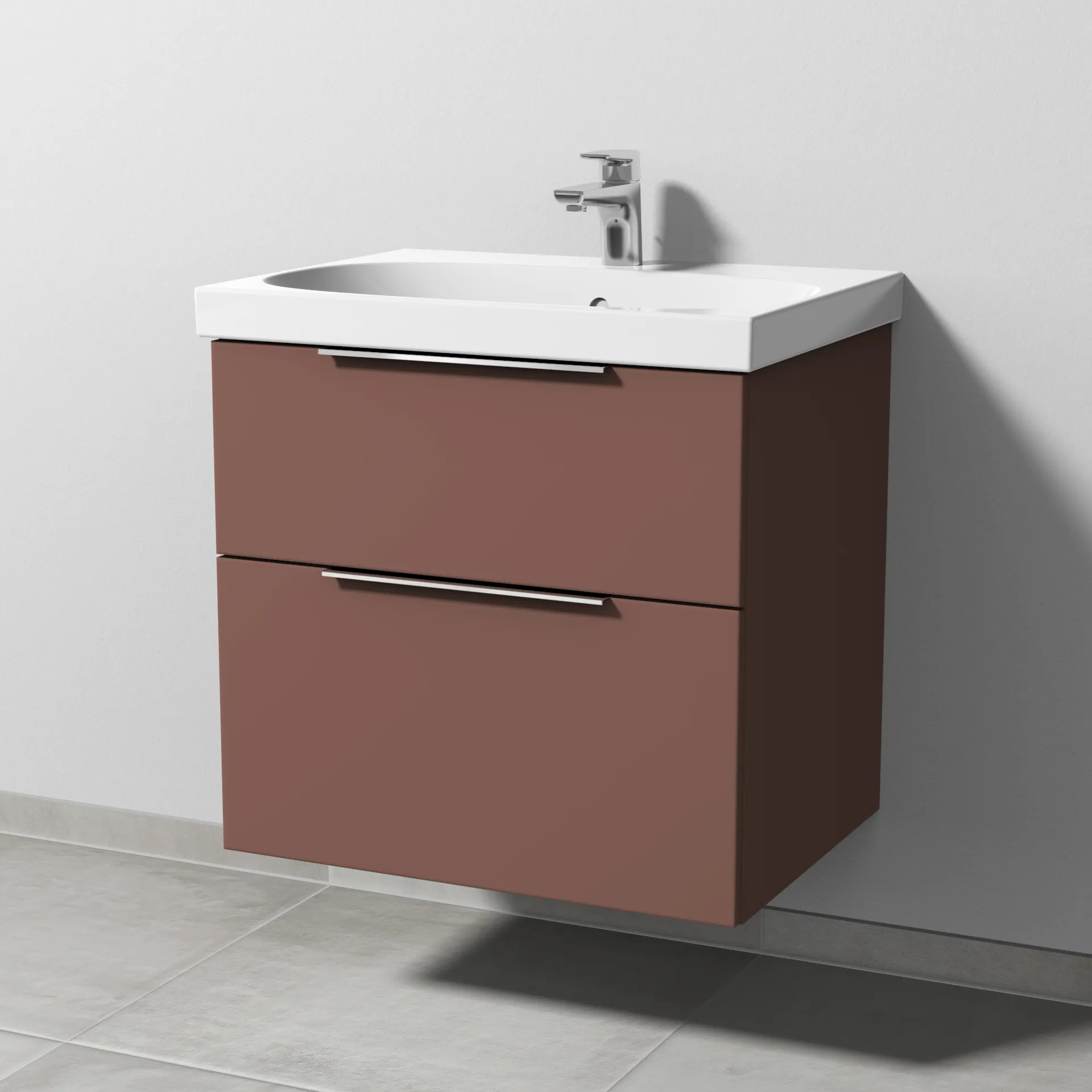 Sanipa Waschtischunterschrank „3way“ passend zu Keramik-Waschtische Acanto von Geberit 620 × 586 × 467 mm in Wine-Red, mit Hahnlochbohrung, Becken