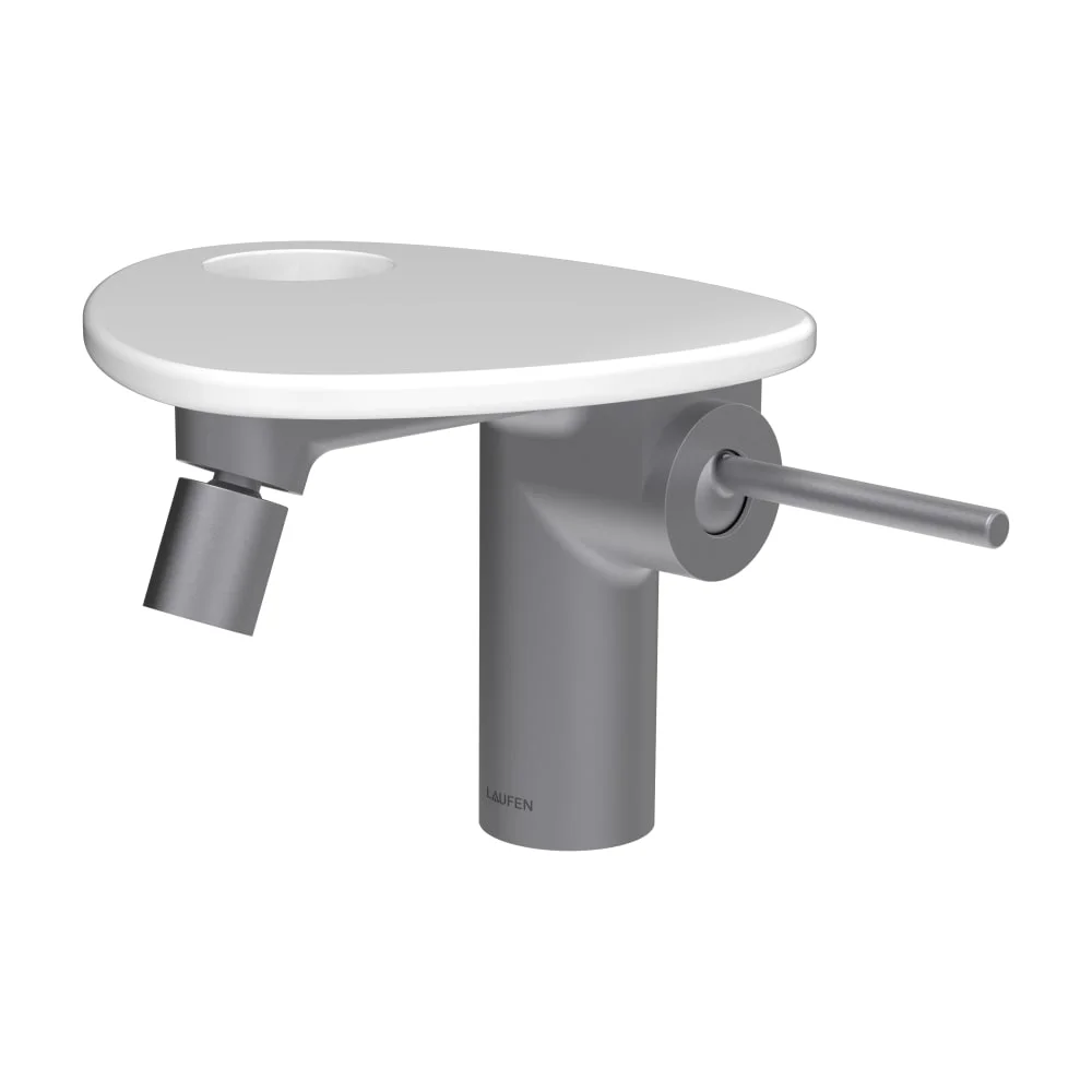 Laufen Bidetmischer ADA Click-Clack System Festauslauf 125 mm in PVD Inox / Weiß matt