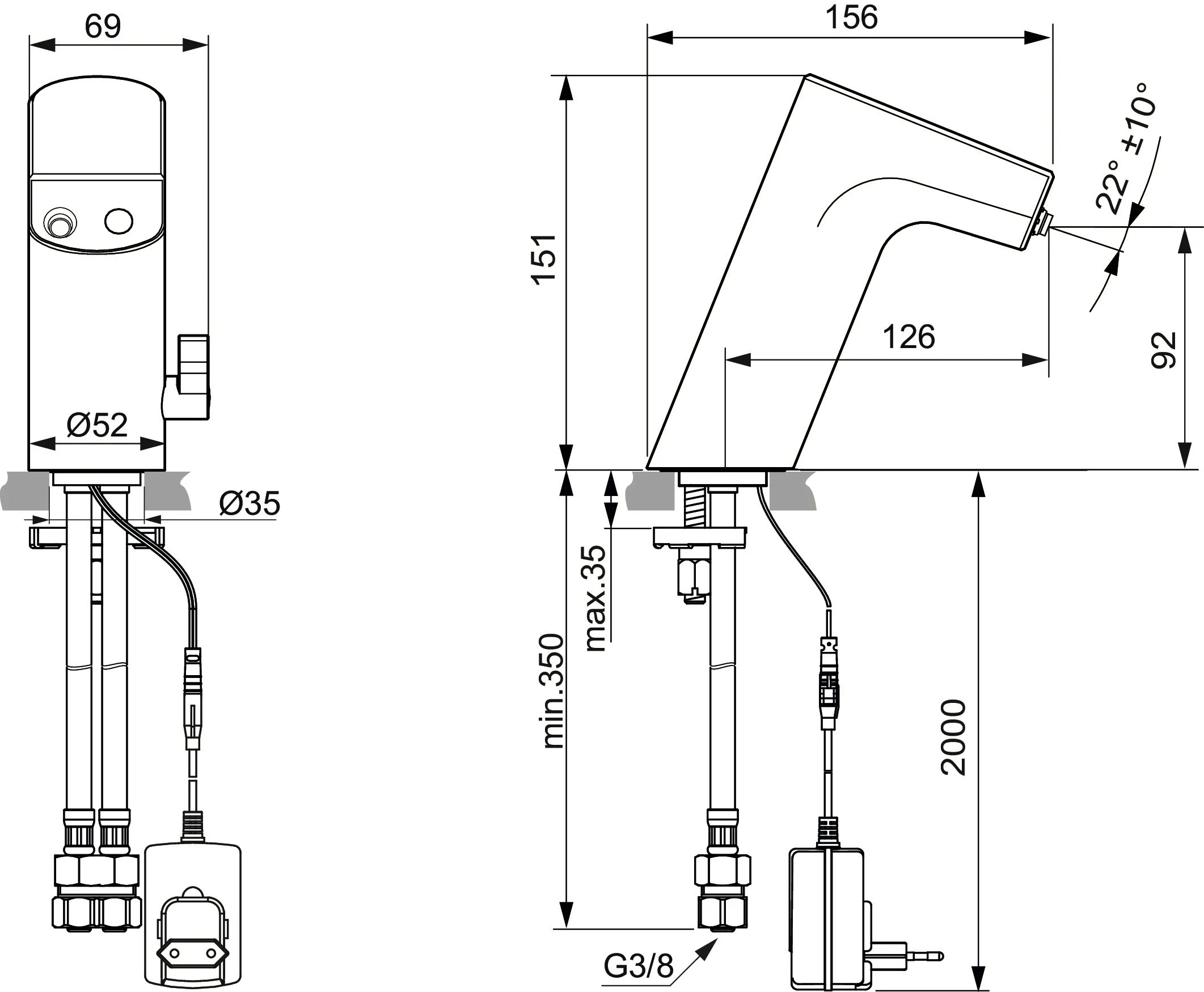 Sensor-Waschtischarmatur Intelliflow Netzbetrieb Ausladung 126mm Chrom