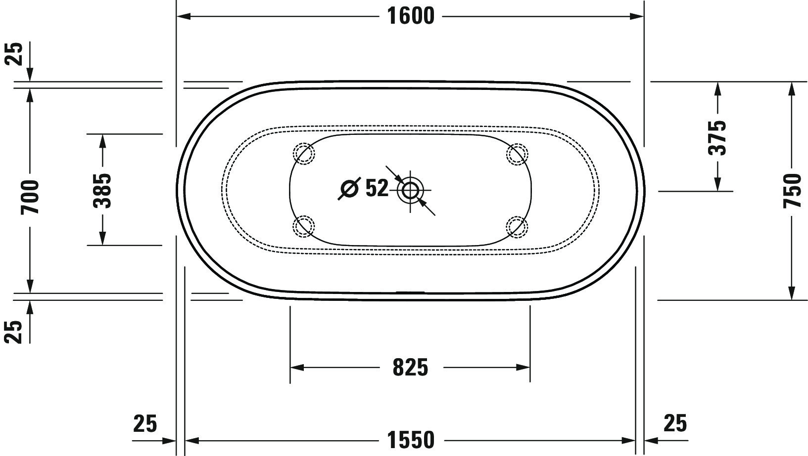 Duravit Badewanne „Luv“ freistehend oval 160 × 75 cm 