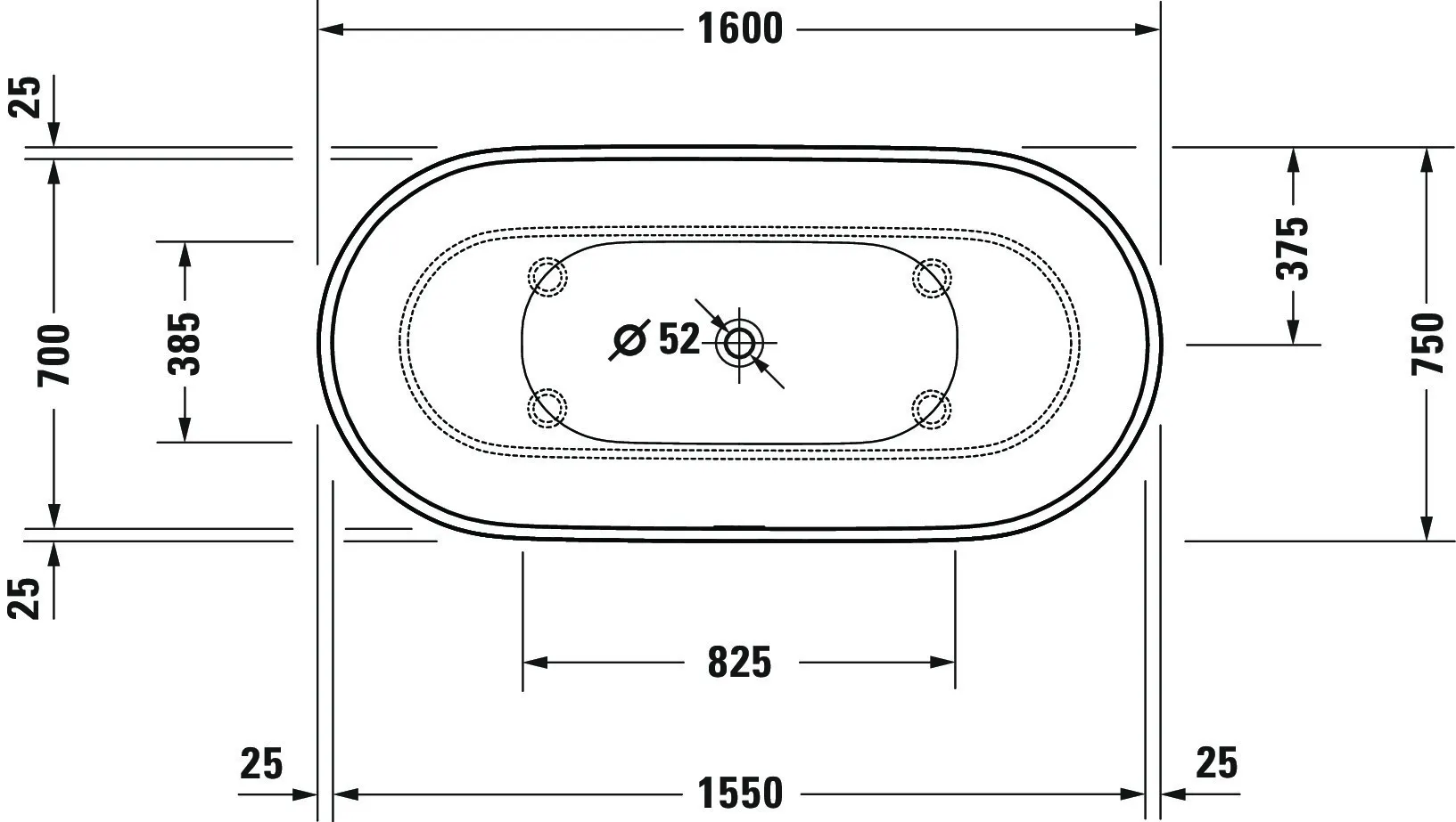 Duravit Badewanne „Luv“ freistehend oval 1600 × 750 mm in Weiß (matt) Duravit Badewanne „Luv“ freistehend oval 1600 × 750 mm in Weiß (matt)