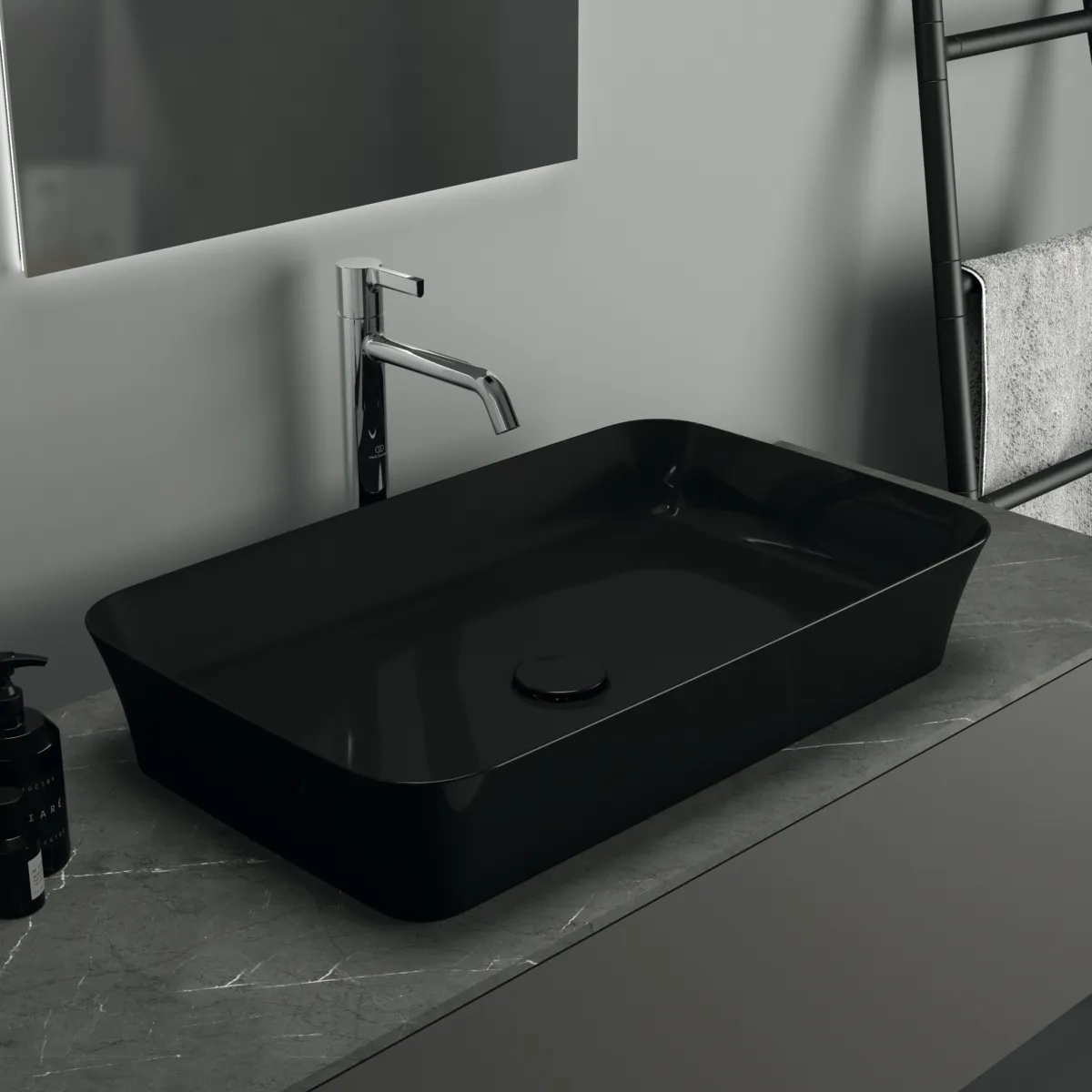 Ideal Standard Schaftventil E2114V2, nicht verschließbar, schwarz glänzend, 72x72x75 mm, für Waschtisch