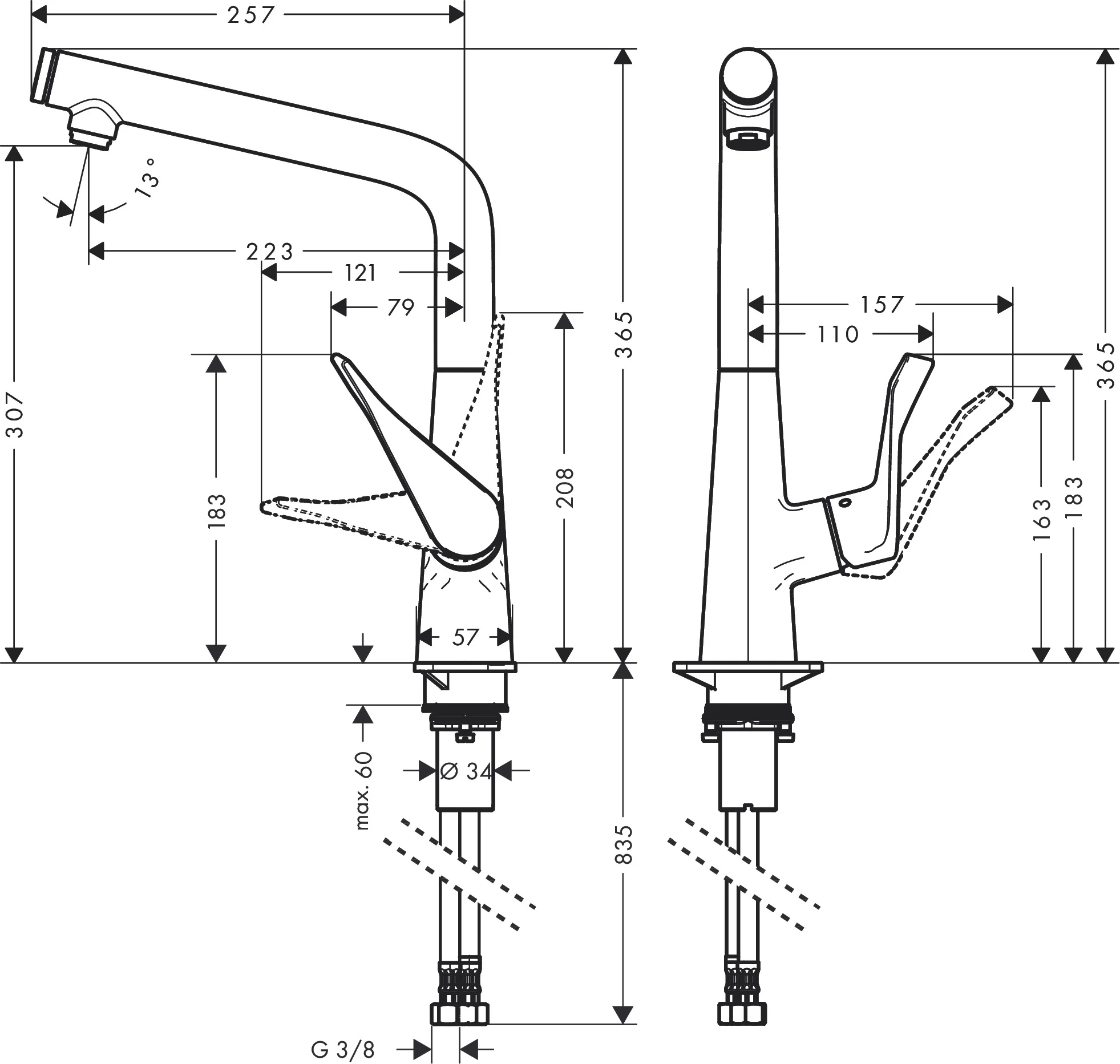 Hansgrohe Metris Select M71 Einhebel-Küchenmischer 320, 1-Jet, Chrom, Schwenkbereich einstellbar in 3 Stufen auf 110°, 150° oder 360°, Laminarstrahl, Select-Knopf zum komfortablen An- und Abstellen des Wasserstrahls, maximale Durchflussmenge bei 3 bar: 8 Hansgrohe Metris Select M71 Einhebel-Küchenmischer 320, 1-Jet, Chrom, Schwenkbereich einstellbar in 3 Stufen auf 110°, 150° oder 360°, Laminarstrahl, Select-Knopf zum komfortablen An- und Abstellen des Wasserstrahls, maximale Durchflussmenge bei 3 bar: 8