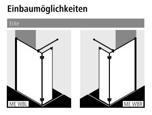 Kermi Duschdesign Walk-In-Duschkabine mit Wandprofil mit Festfeld im Winkel rechts „MENA“ Glas SR Opaco, Profile Schwarz Soft (RAL 9005), BV: 875 - 895 mm GAK: 860 - 880 mm WE: 885 - 905 mm H: 2000 mm