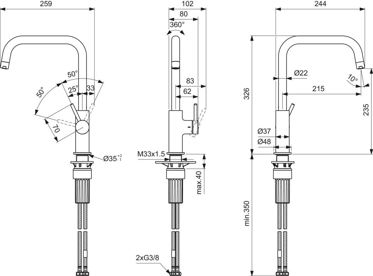 Ideal Standard Einhand-Küchenarmatur „Ceraline Nuovo“ Ausladung 215 mm Ideal Standard Einhand-Küchenarmatur „Ceraline Nuovo“ Ausladung 215 mm