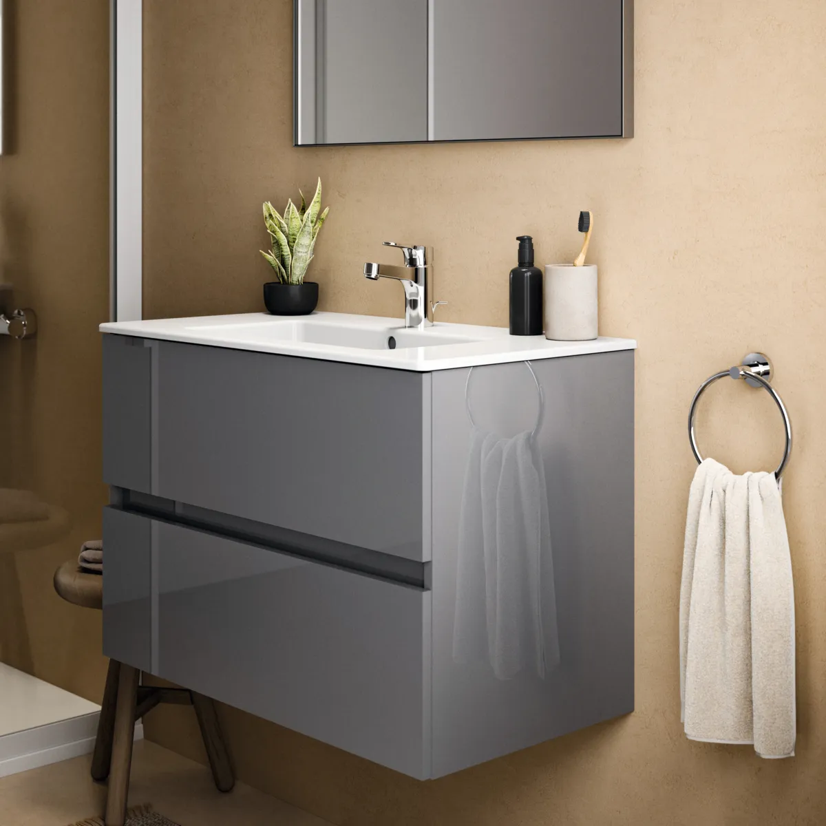 Ideal Standard Waschtischunterschrank „Eurovit+“ 80 × 55 × 44 cm Hochglanz grau lackiert Ideal Standard Waschtischunterschrank „Eurovit+“ 80 × 55 × 44 cm Hochglanz grau lackiert