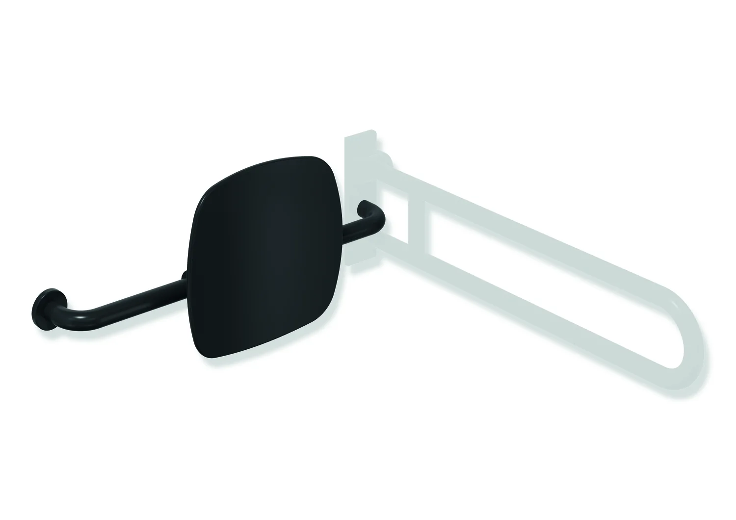 HEWI Rückensstütze Serie 805 Classic, Edelstahl pulverbeschichtet, Kunststofflehne in Signalweiß oder Tiefschwarz, Breite 650–750 mm, Tiefe 150 mm, Höhe 334 mm HEWI Rückensstütze Serie 805 Classic, Edelstahl pulverbeschichtet, Kunststofflehne in Signalweiß oder Tiefschwarz, Breite 650–750 mm, Tiefe 150 mm, Höhe 334 mm