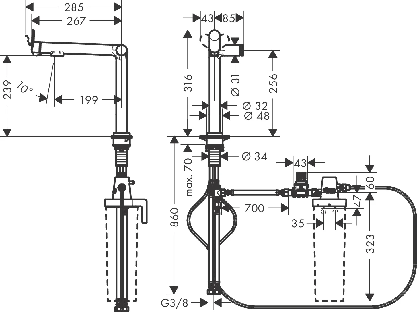 Hansgrohe Aqittura M91 FilterSystem 240, Einhebel-Küchenmischer mit Chrom-Optik und Laminarstrahl, Schwenkbereich einstellbar auf 60° oder 110°, maximale Durchflussmenge 7 l/min