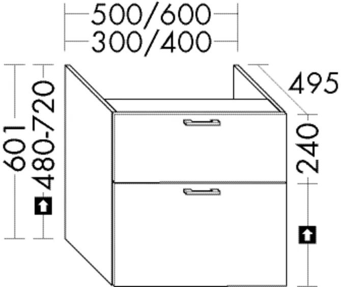 Burgbad Unterschrank Sys30, Mineralguss-Waschtisch M41, 600x495x601 mm, 1 Schublade oben (350 mm), 1 Auszug unten (420 mm) Burgbad Unterschrank Sys30, Mineralguss-Waschtisch M41, 600x495x601 mm, 1 Schublade oben (350 mm), 1 Auszug unten (420 mm)