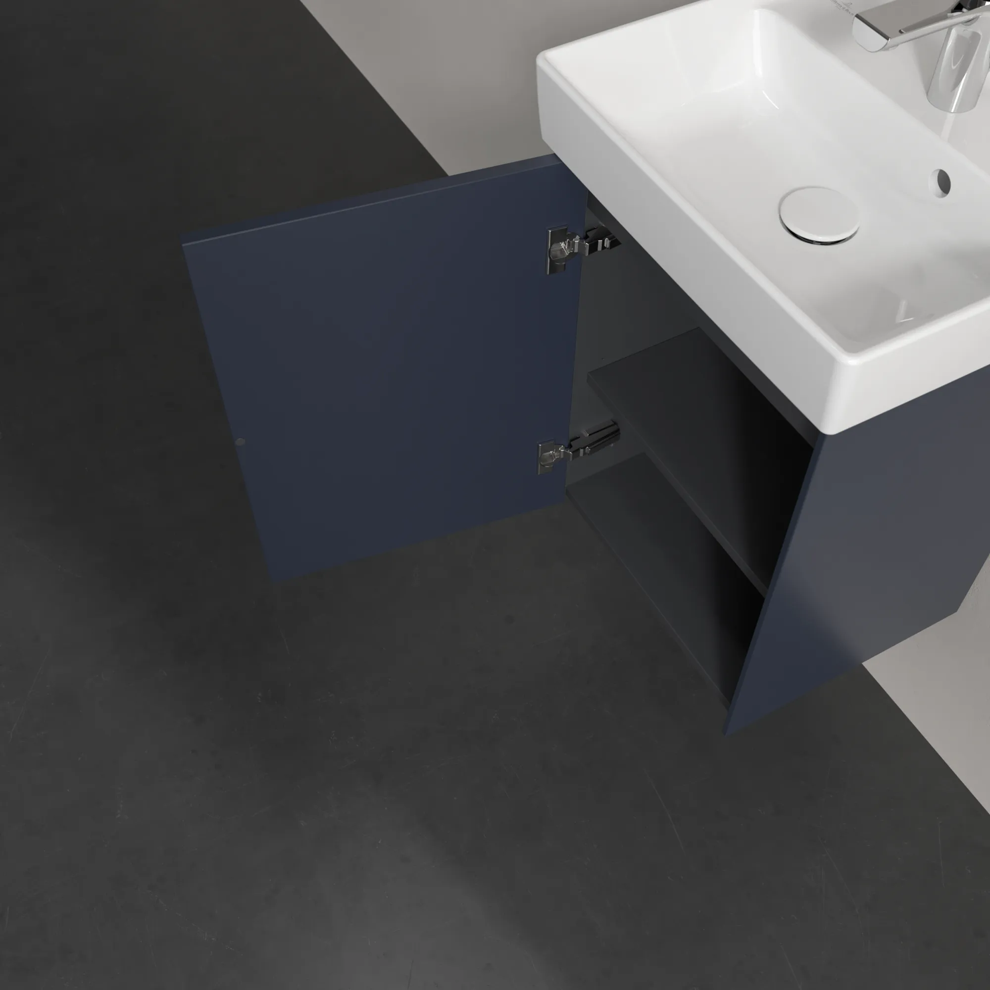 Villeroy & Boch Waschtischunterschrank mit Tür „Collaro“ 410 × 546 × 344 mm Marine Blue, für Becken mittig, Anschlag links, ohne Beleuchtung Villeroy & Boch Waschtischunterschrank mit Tür „Collaro“ 410 × 546 × 344 mm Marine Blue, für Becken mittig, Anschlag links, ohne Beleuchtung