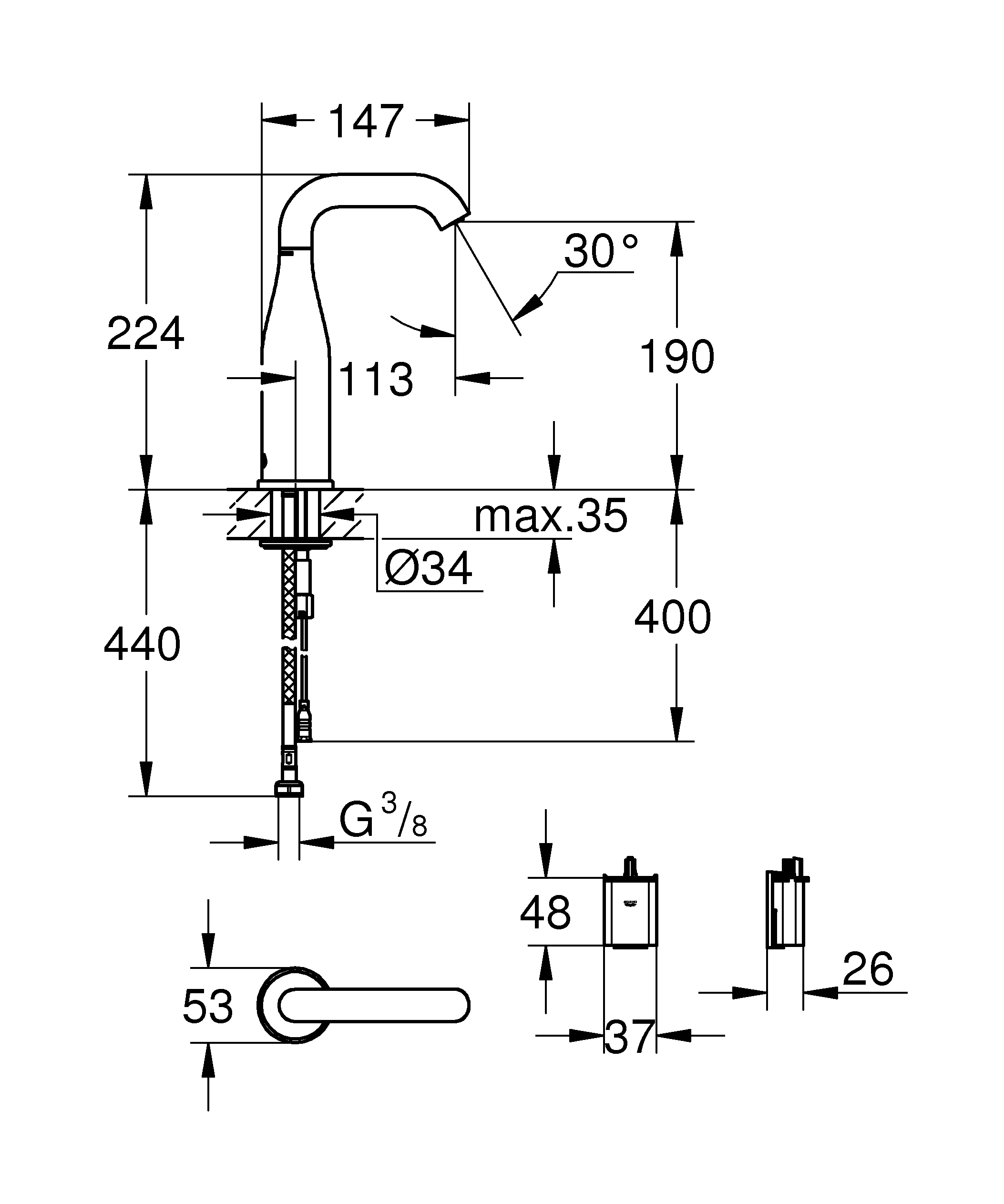 Infrarot-Elektronik für Waschtisch Essence E 36446, DN 15 ohne Mischung, Laminarstrahlregler 5,7 l/min, chrom