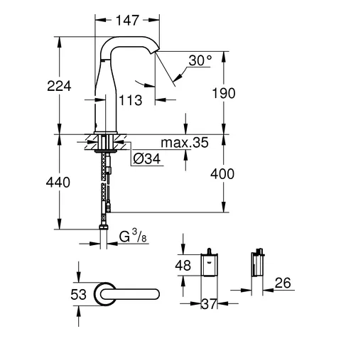 Grohe Essence E Infrarot-Elektronik für Waschtisch, ½ ohne Mischung chrom Grohe Essence E Infrarot-Elektronik für Waschtisch, ½ ohne Mischung chrom