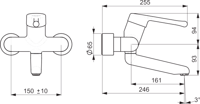 HA Einhebelmischer Waschtischbatterie HANSAMEDIPRO 0255 Bedienungshebel lang Ausladung 246 mm DN15 Chrom
