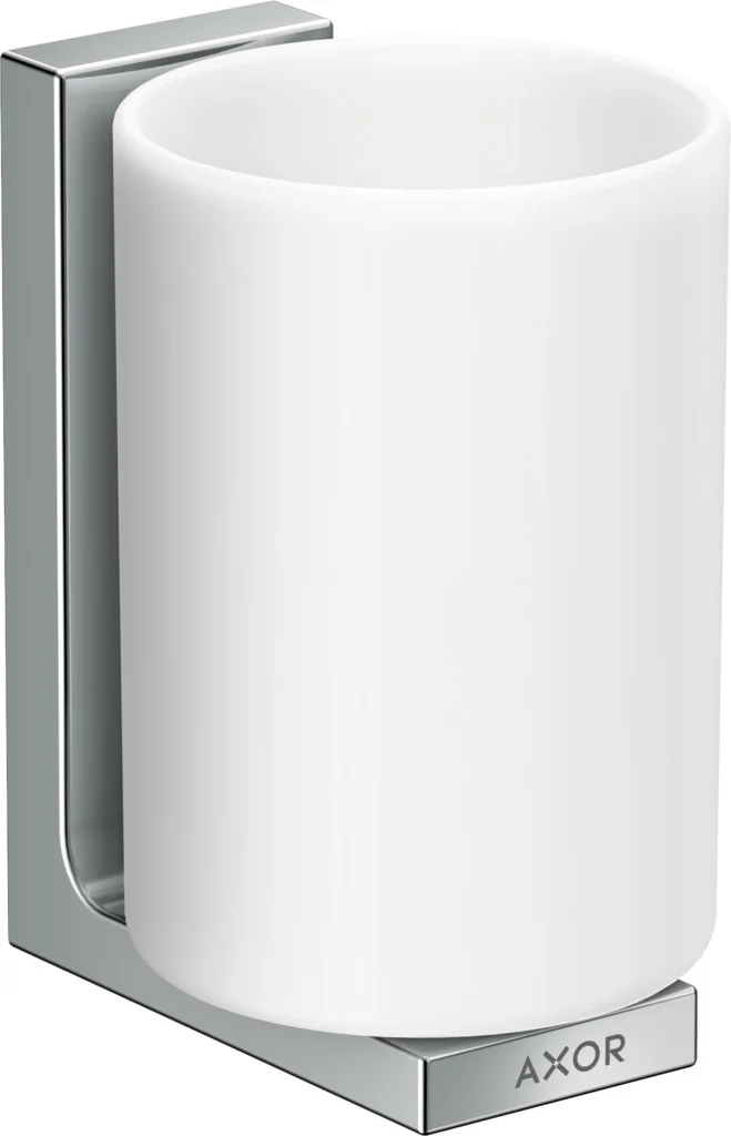 Hansgrohe AXOR Universal Rectangular Zahnputzbecher, Chrom, Wandmontage, Metall/Glas, Bohrabstand 35 mm, Bohrloch Ø 6 mm