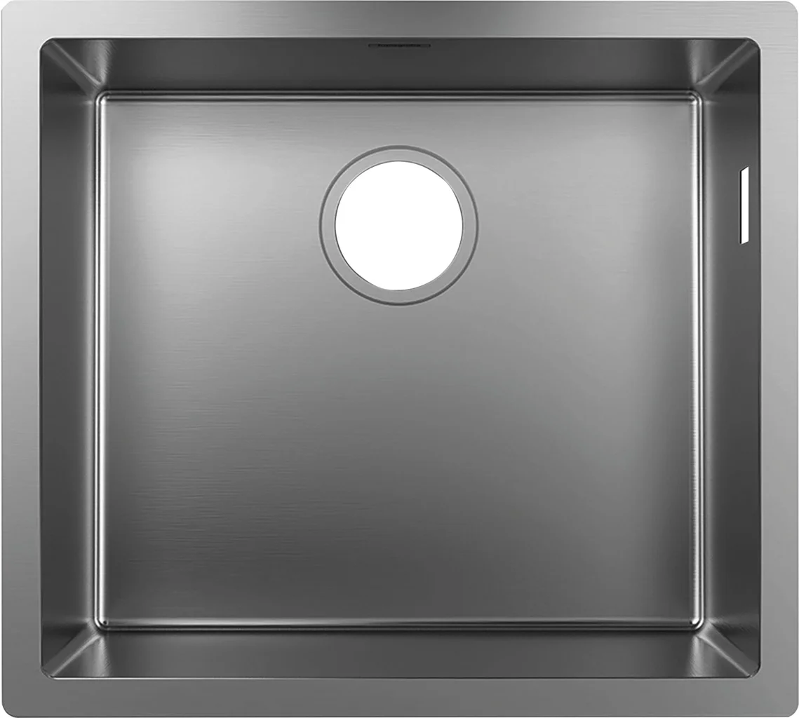 Hansgrohe S71 Unterbauspüle 500 mm Edelstahl, flach aufliegend oder flächenbündig, 498 x 398 mm, Beckentiefe 185 mm Hansgrohe S71 Unterbauspüle 500 mm Edelstahl, flach aufliegend oder flächenbündig, 498 x 398 mm, Beckentiefe 185 mm