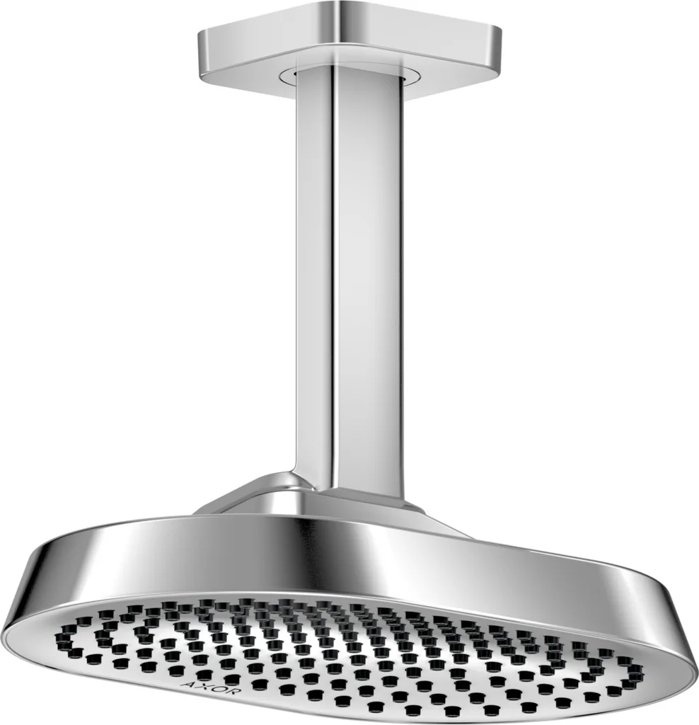 Hansgrohe AXOR ShowerSphere Kopfbrause 250x160 mm, Chrom, Deckenmontage, 1-Jet Rain Strahl, FlexPower & QuickClean+ Technologie