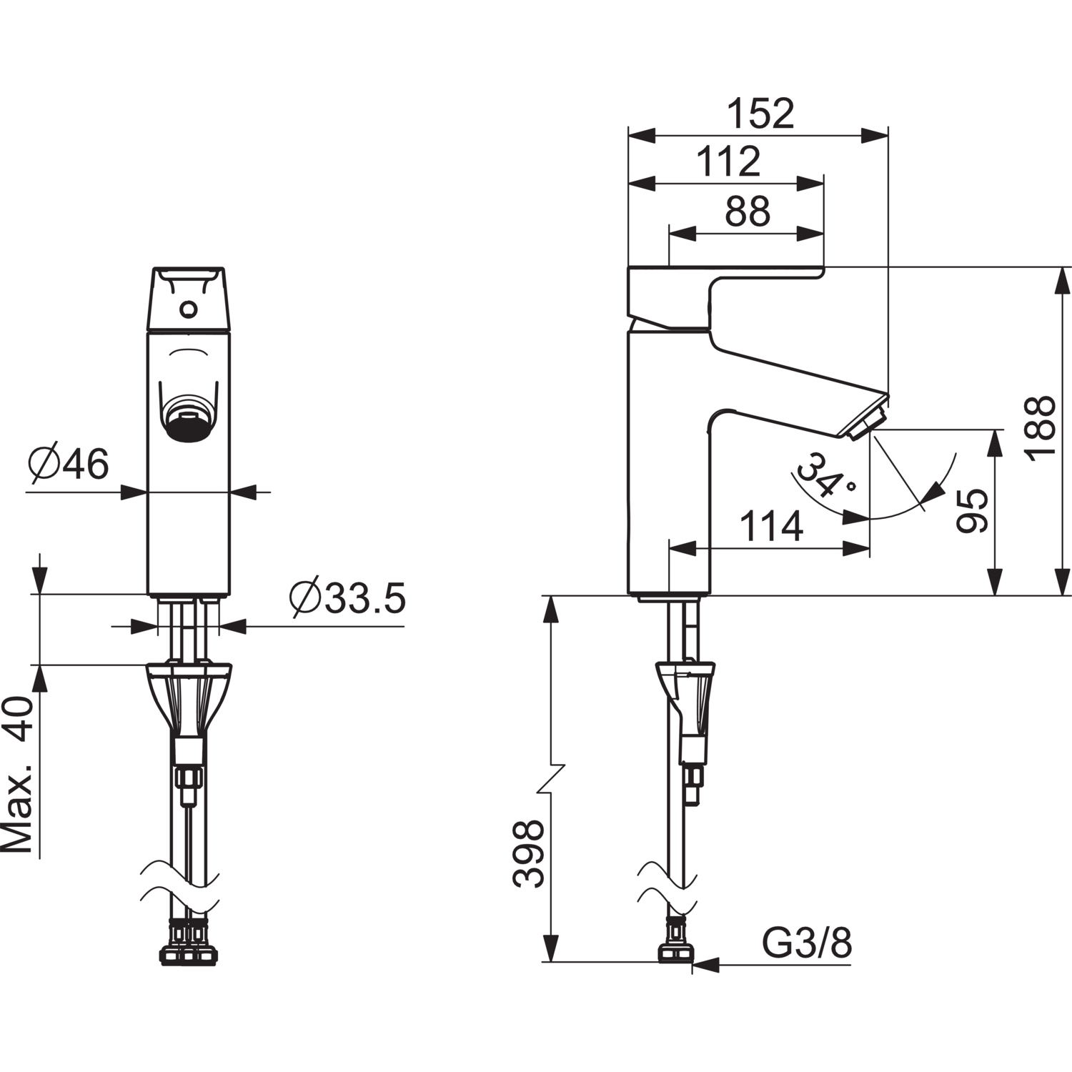 Einhand-Waschtischarmatur „Vantis XL“ Ausladung 114 mm in Chrom