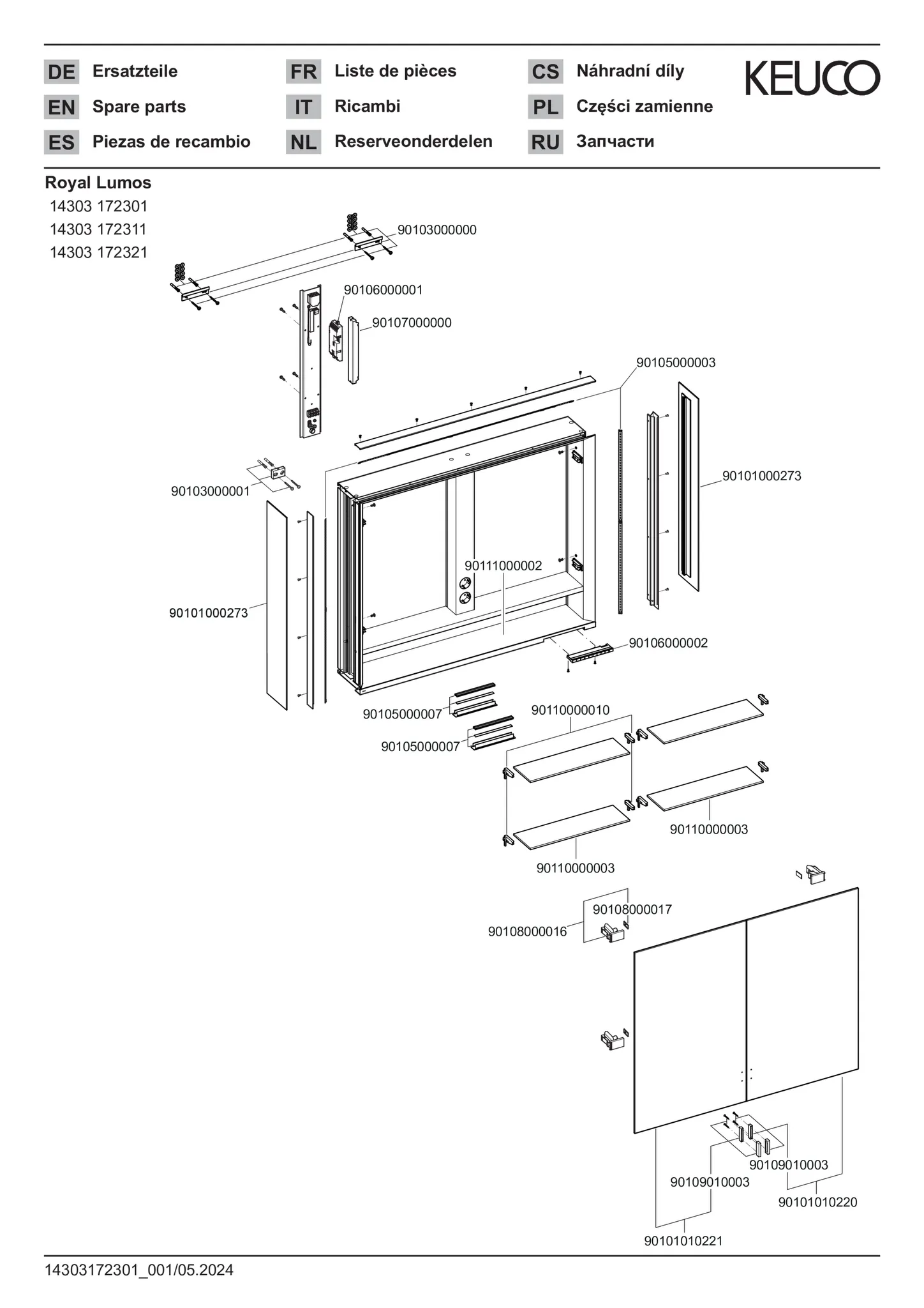 KEUCO Wandvorbau Spiegelschrank mit verdecktem Ablagefach „Royal Lumos“ in Silber (eloxiert), Aufputz, mit Steckdosen, ohne Spiegelheizung 900 × 735 × 165 mm