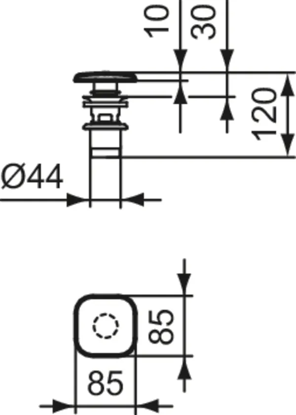 Ideal Standard Push-Open-Ventil quadratisch, Chrom, 120x85x85 mm, Serienübergreifend Ideal Standard Push-Open-Ventil quadratisch, Chrom, 120x85x85 mm, Serienübergreifend