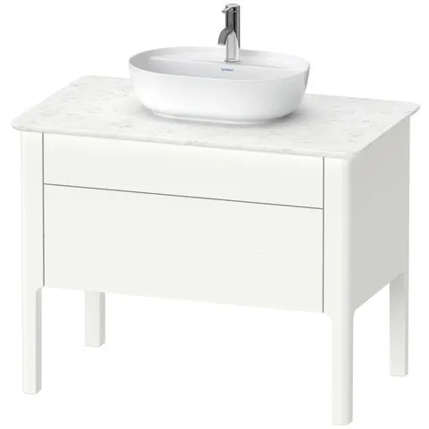 Duravit Waschtischunterschrank bodenstehend „Luv“ 93,8 × 74,3 × 57 cm Becken: mittig / Front- & Korpusfarbe: Weiß Seidenmatt / Größe: 93,8 × 57 × 74,3 cm / Schubladen: 2 Duravit Waschtischunterschrank bodenstehend „Luv“ 93,8 × 74,3 × 57 cm Becken: mittig / Front- & Korpusfarbe: Weiß Seidenmatt / Größe: 93,8 × 57 × 74,3 cm / Schubladen: 2