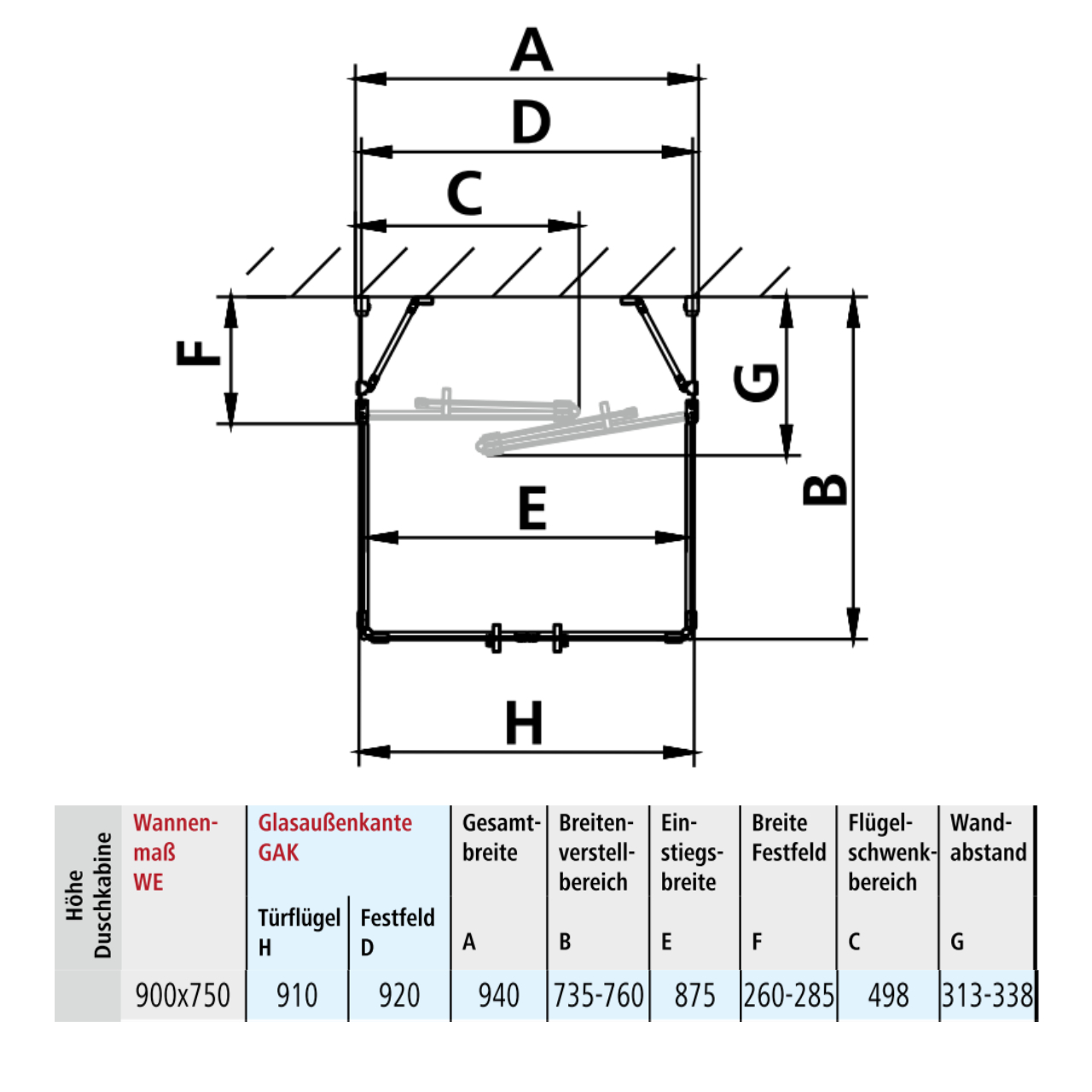 Kermi Duschdesign U-Form-Duschkabine Pendel-Falttüren mit Festfeldern / Festfeld für Nische und Ecke „LIGA“, Drehtür zweiteilig Profile Silber Mattglanz, BV: 735 - 760 mm H: 2000 mm