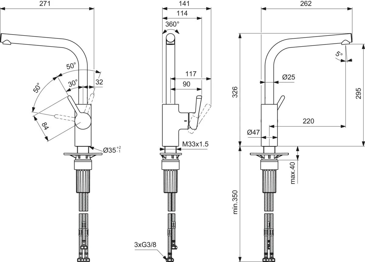Ideal Standard Einhand-Küchenarmatur „Ceralife“ Ausladung 220 mm Ideal Standard Einhand-Küchenarmatur „Ceralife“ Ausladung 220 mm