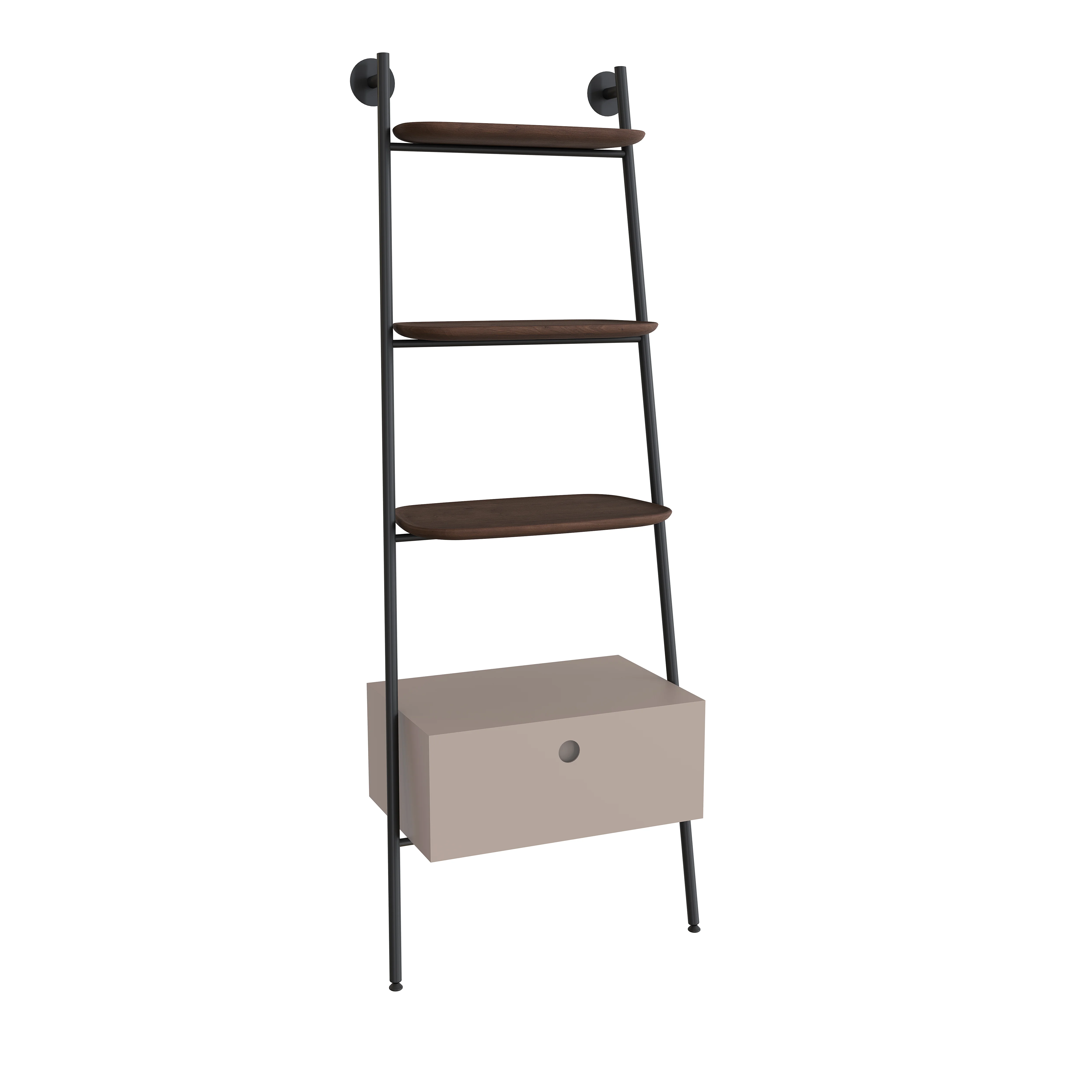 Plural Regalleiter mit 3 Echtholz-Ablagen und Schubladen-Modul 59 x 35 x 159 cm (BxTxH) Eiche Dunkel/Taupe Matt