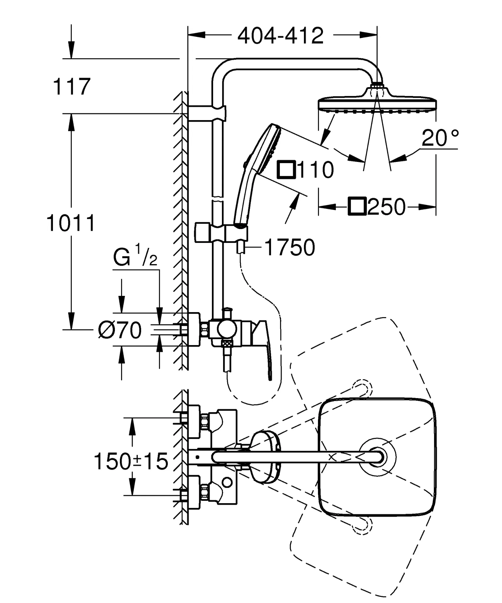 Grohe Tempesta Cube System 250 (2023) Duschsystem mit Einhandmischer für Wandmontage, chrom Grohe Tempesta Cube System 250 (2023) Duschsystem mit Einhandmischer für Wandmontage, chrom