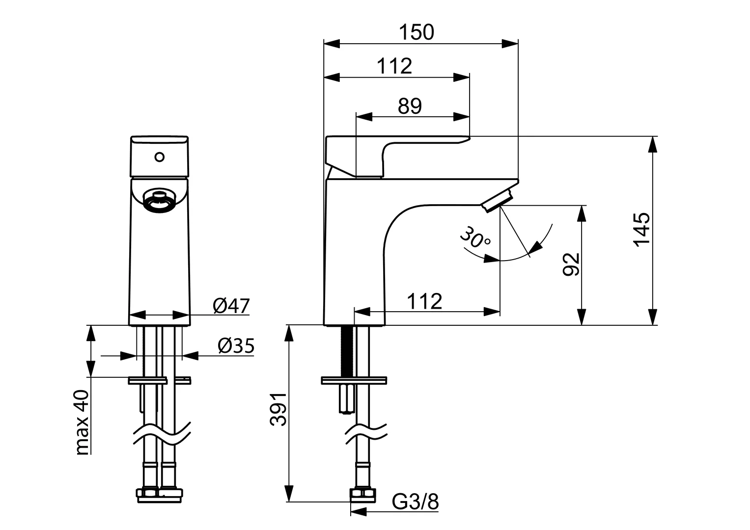 HansaBASIC EHM Waschtischbatterie HansaBASIC XL 5552, Ausladung 112 mm DN15 Chrom