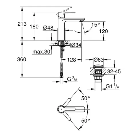 Einhand-Waschtischbatterie Lineare 23106_1, S-Size, Einlochmontage, glatter Körper, Push-open Ablaufgarnitur 1 1/4″, chrom Einhand-Waschtischbatterie Lineare 23106_1, S-Size, Einlochmontage, glatter Körper, Push-open Ablaufgarnitur 1 1/4″, chrom