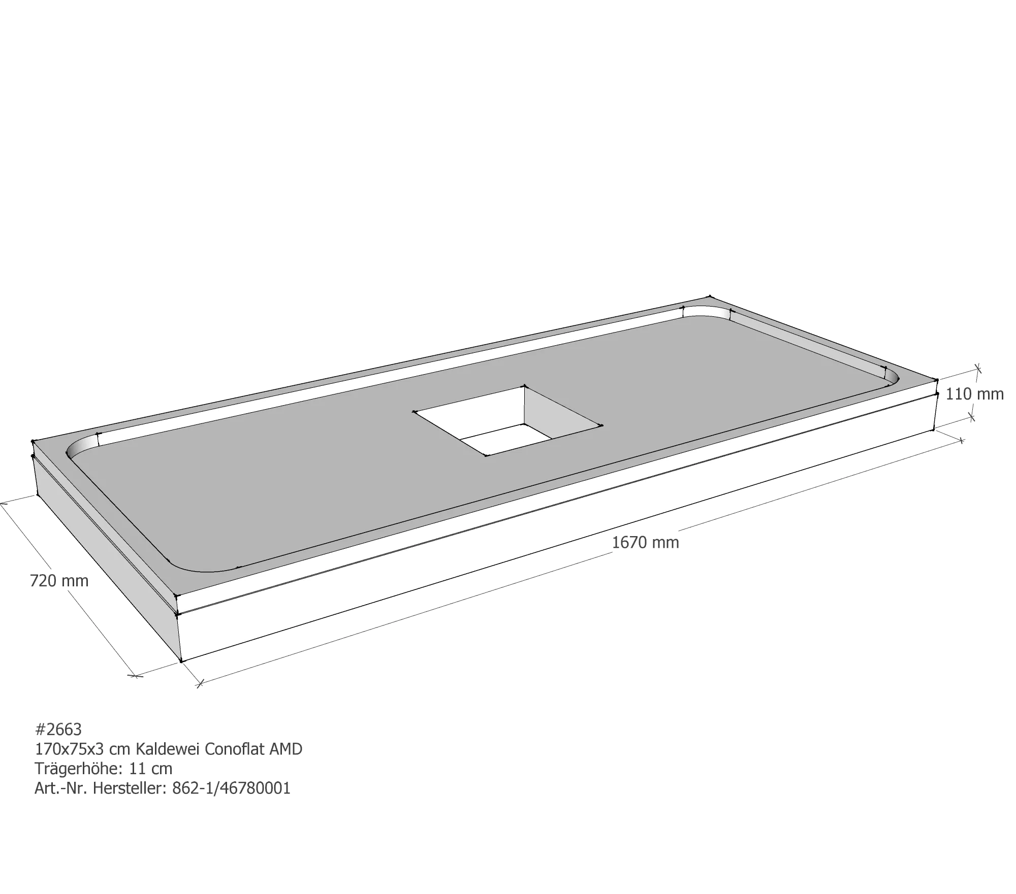 Duschwannenträger für Kaldewei Conoflat 170 × 75 × 2,3 cm Breite: 75 cm / Länge: 170 cm