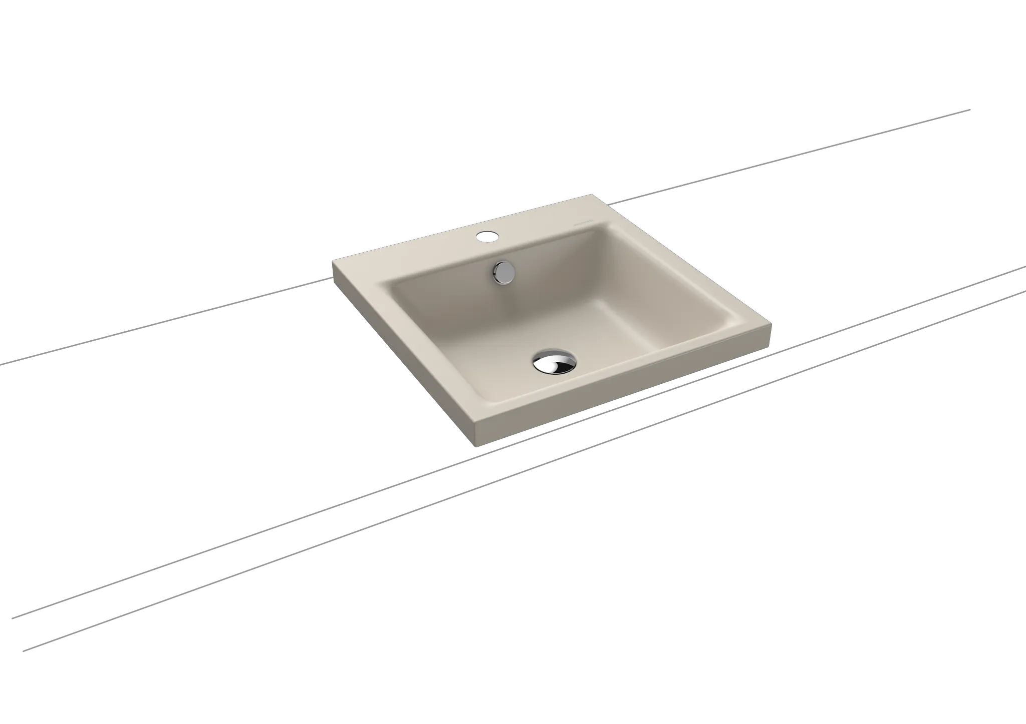 Aufsatzwaschtisch „Puro“ 46 × 46 cm, mit Überlauf, mit Hahnlochbohrung in warm grey 10 mit Perl-Effekt