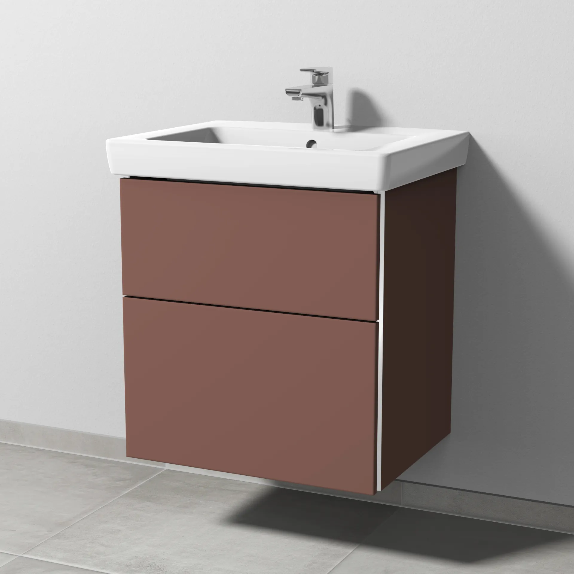 Sanipa Waschtischunterschrank „3way“ passend zu Keramik-Waschtische Subway 2.0 von Villeroy & Boch 550 × 593 × 447 mm in Wine-Red, Becken mittig