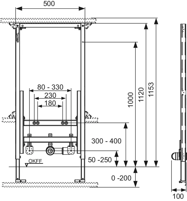 Bidetmodul TECEprofil für wandhängendes Bidet, Bauhöhe 1120 mm