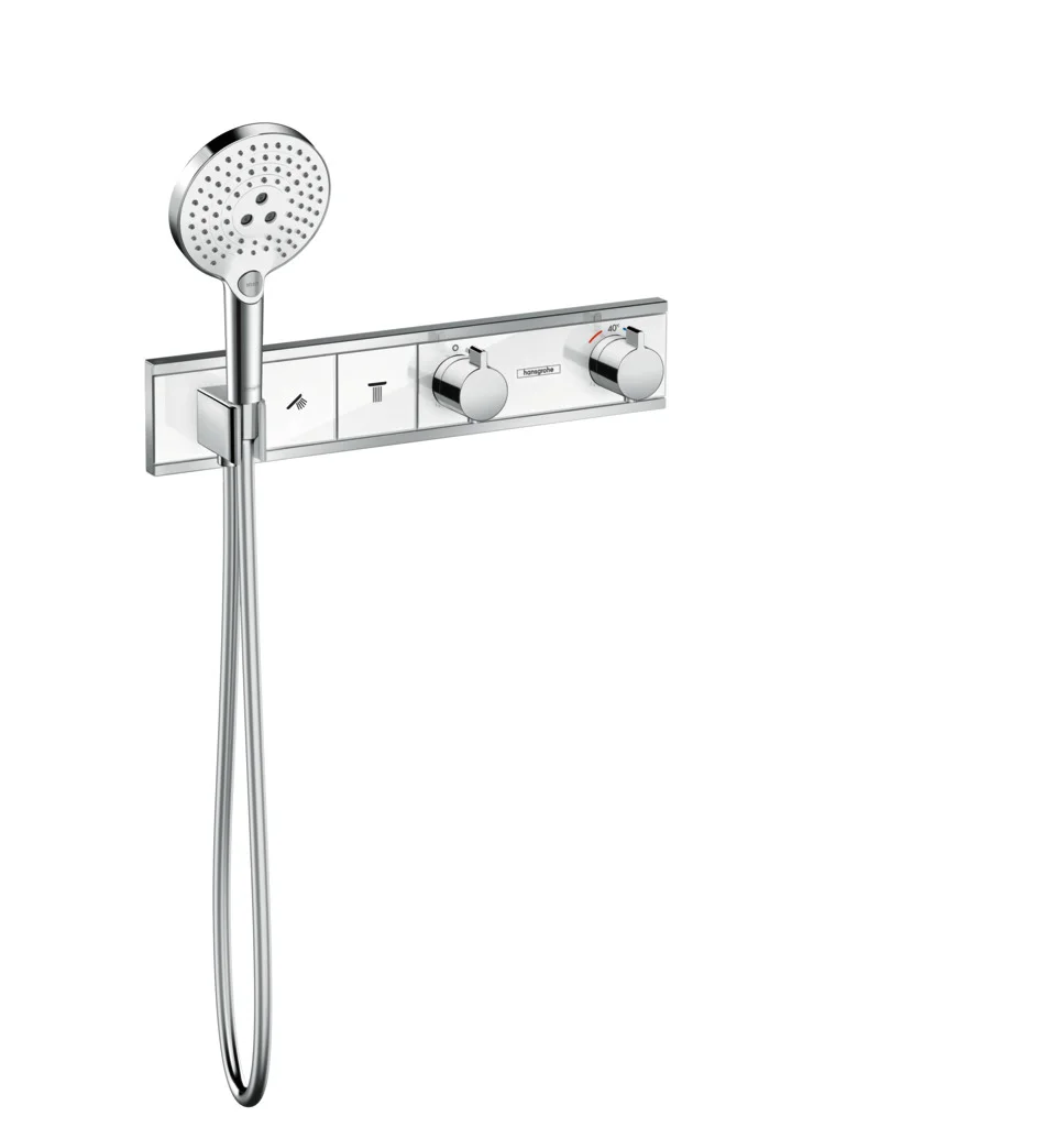 Hansgrohe RainSelect Thermostat Unterputz, 2 Verbraucher, weiß/chrom, mit Brausehalter und Handbrause
