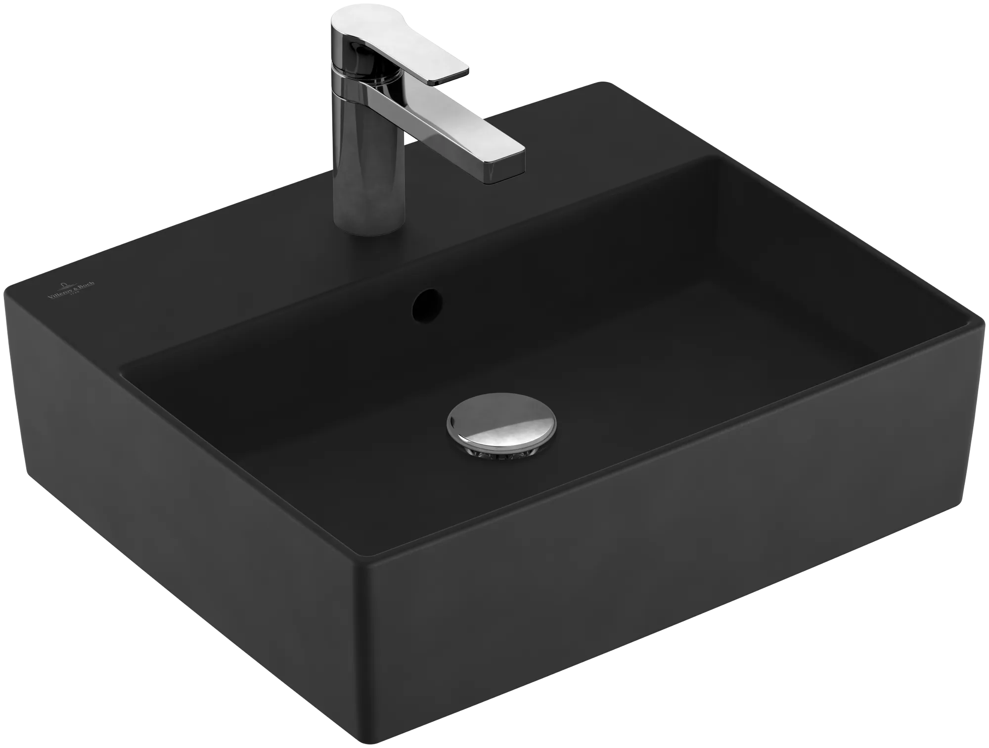 Villeroy & Boch Aufsatzwaschbecken Memento 2.0 Pure Black CeramicPlus, 498x420x139 mm, TitanCeram, matt, mit Überlauf, für 3-Loch-Armatur
