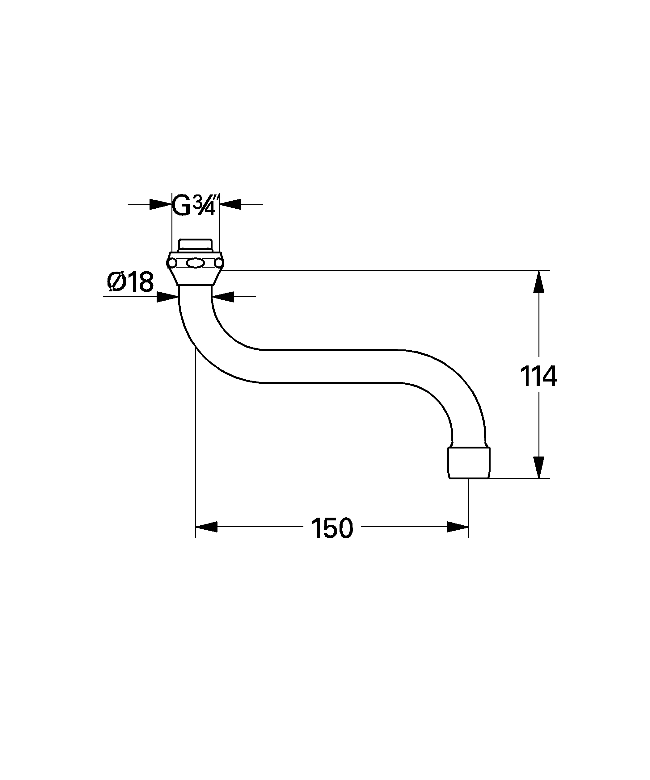 S-Auslauf 13005, für Küchen-Wandbatterien, 1/2″, Bogenauslauf Ausladung 150 mm, chrom