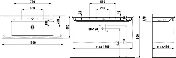 Waschtisch LIVING SQUARE 480x1300x120 1 Hahnloch mit Überlauf weiß